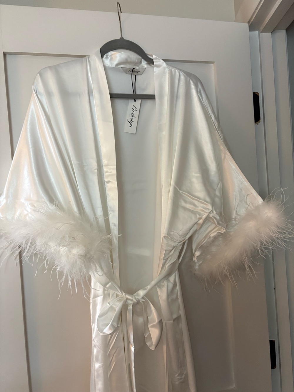 White Long Satin Robe - Picture 2 of 6